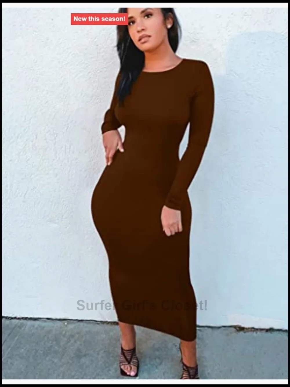 Women's Bodycon Long Sleeve Midi Pencil Dress